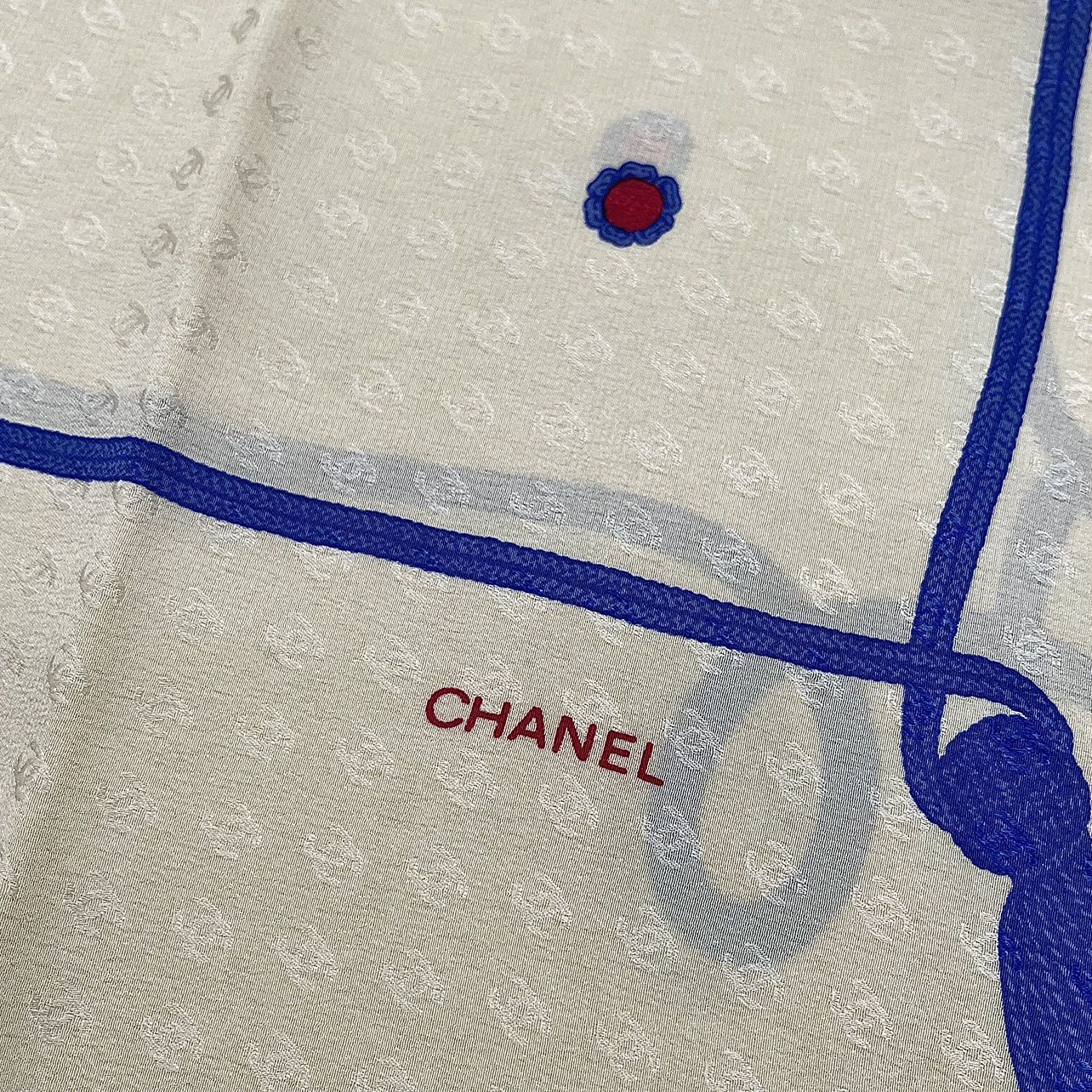 Chanel Silk Scarf 90×90 - White &amp Blue [Unused]