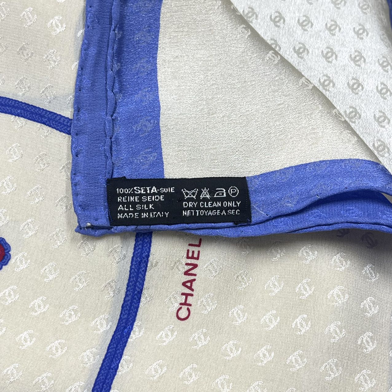 Chanel Silk Scarf 90×90 - White &amp Blue [Unused]