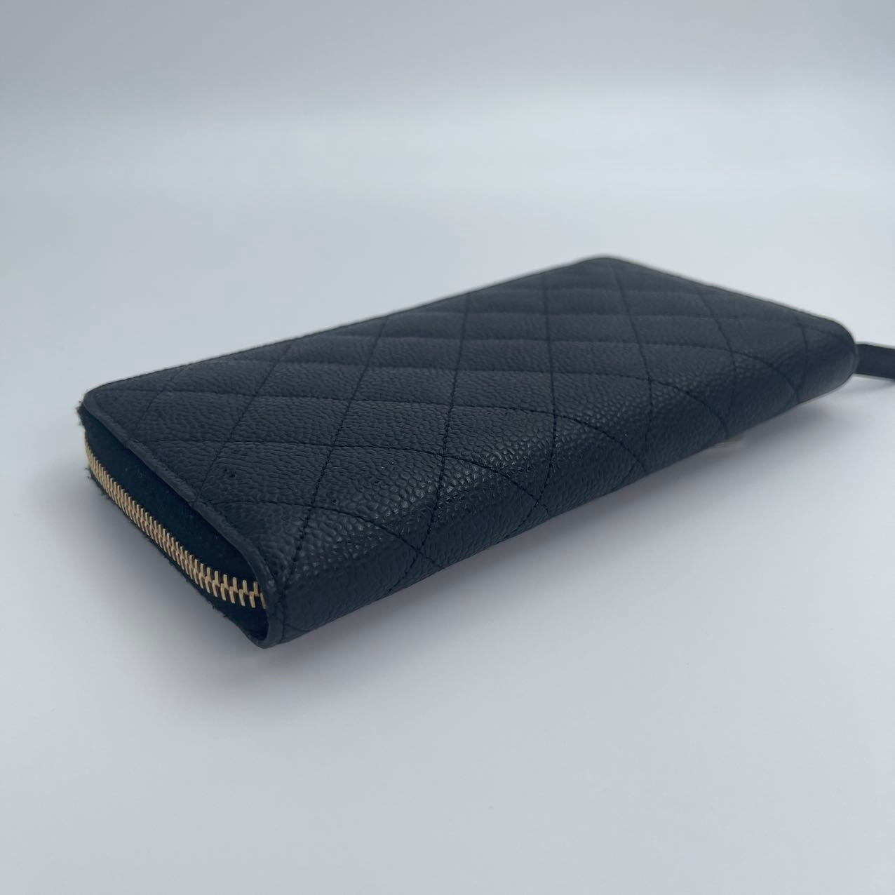 Chanel Classic Black Caviar Leather Long Wallet with Gold Hardware [Used]