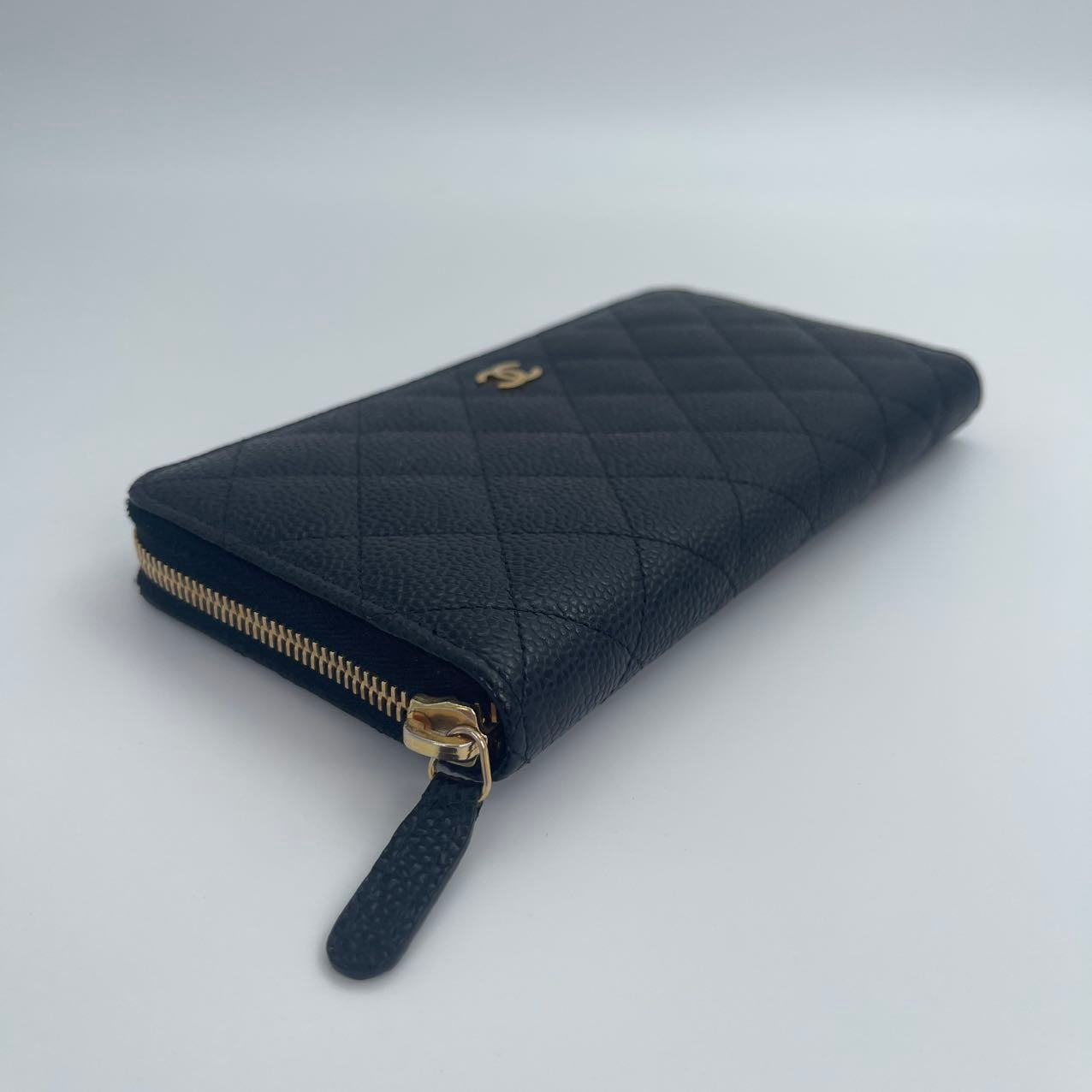 Chanel Classic Black Caviar Leather Long Wallet with Gold Hardware [Used]