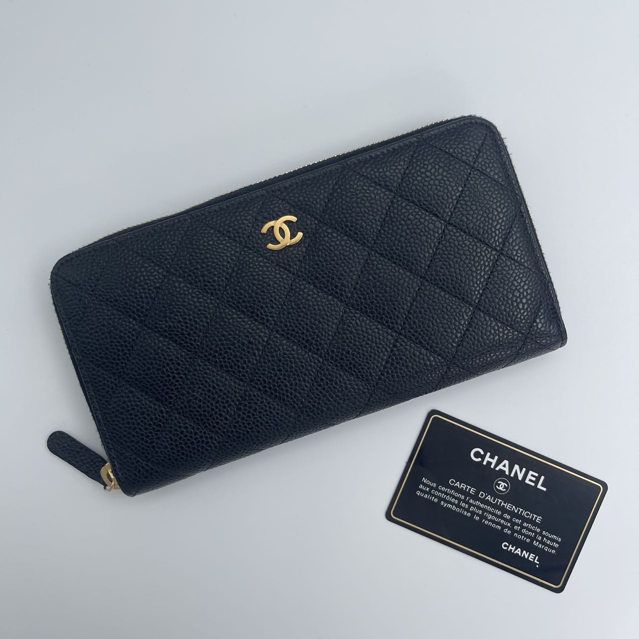 Chanel Classic Black Caviar Leather Long Wallet with Gold Hardware [Used]