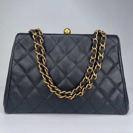 Chanel black and gold pebbled cowhide tote[Used]