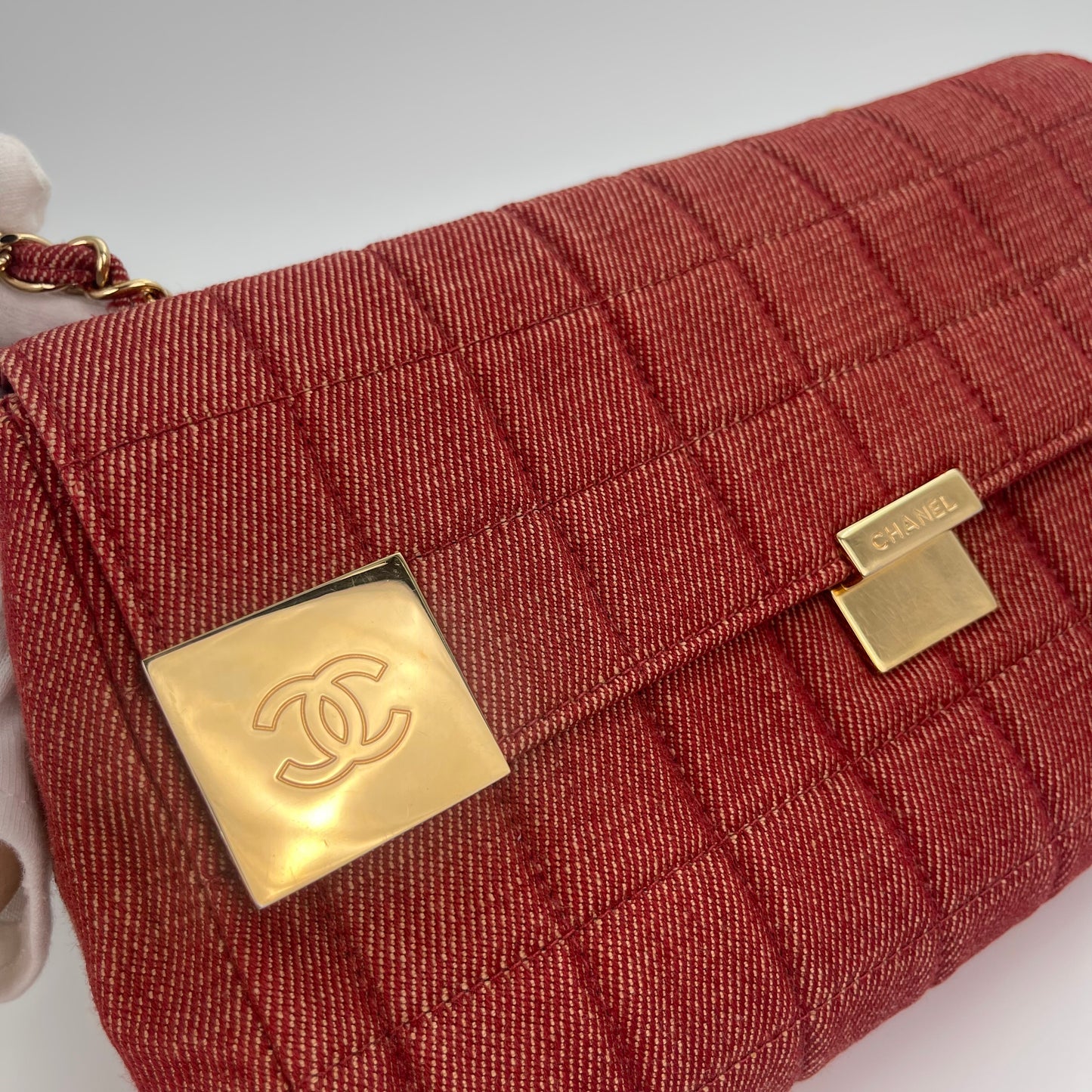 Chanel red chocolate bar denim[Used]