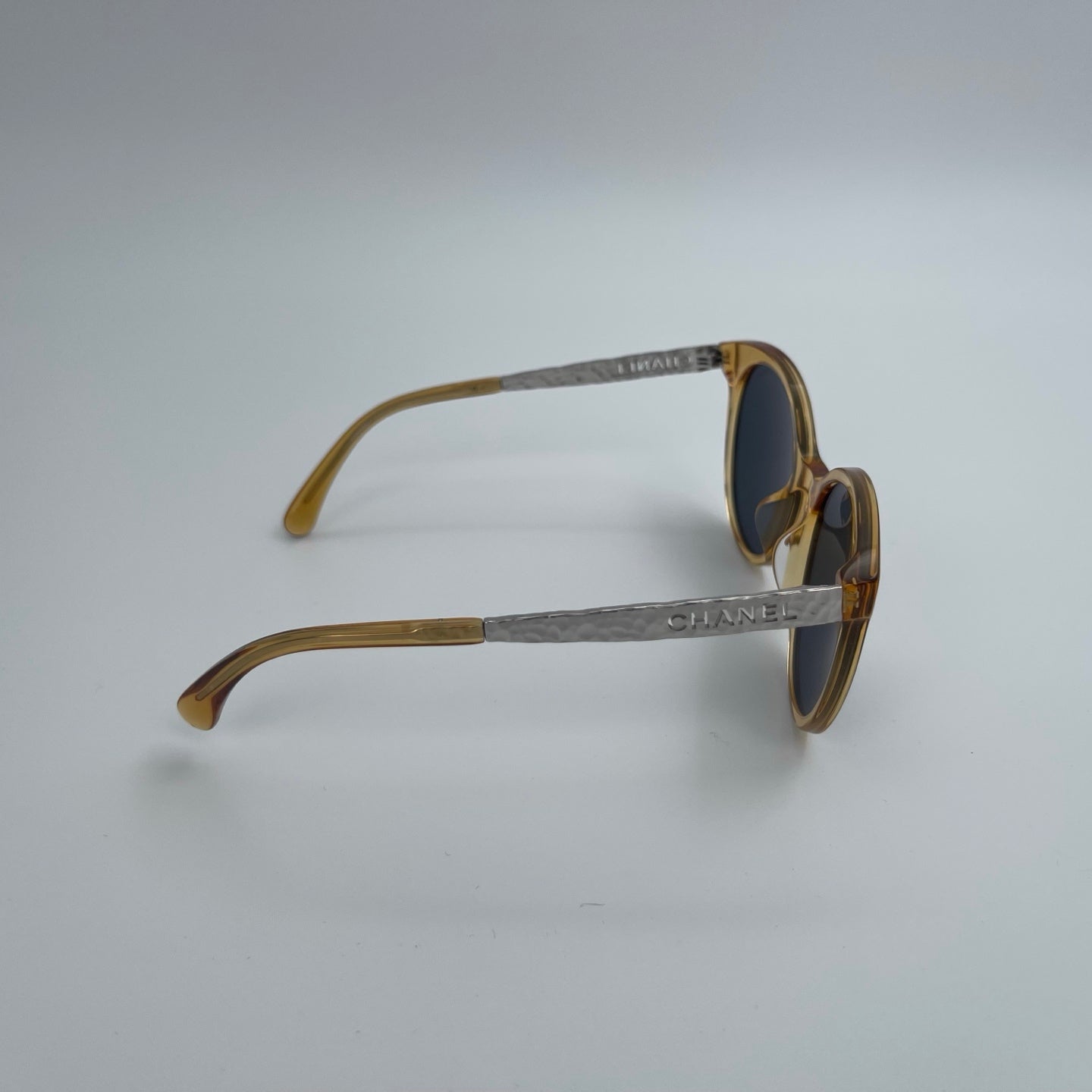 Chanel Sunglasses – Gold &amp; Silver Frame with Plastic Temples [Used]