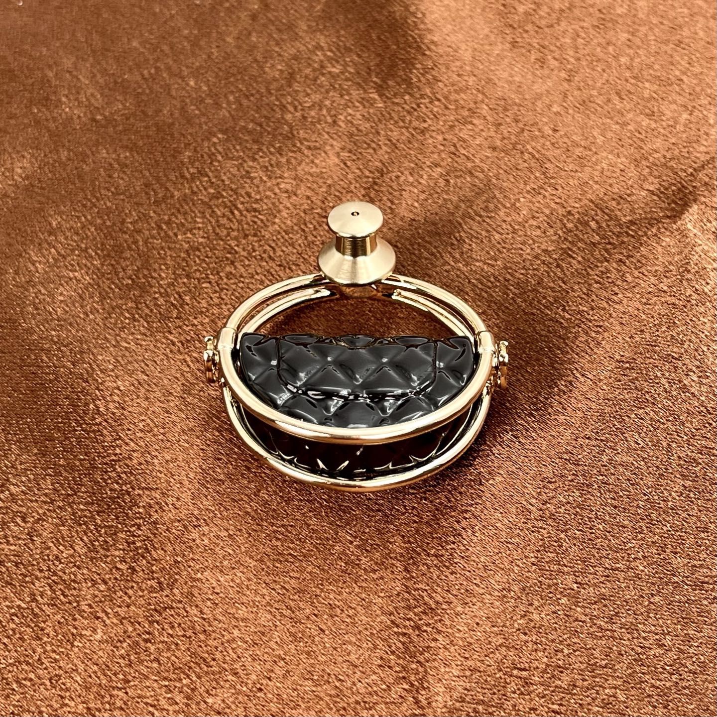 Chanel Coco Mark Matelassé Pin Brooch – Black × Gold [Used]