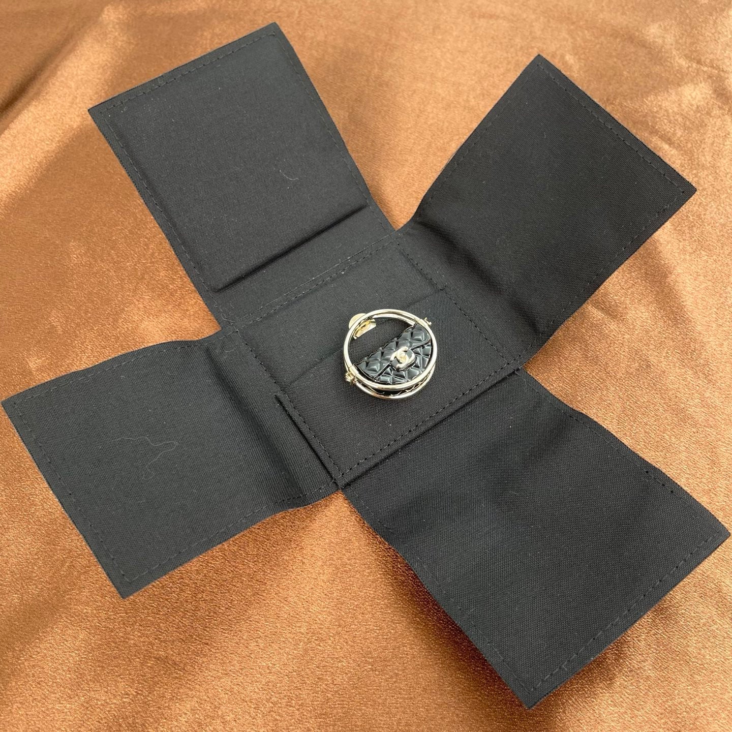 Chanel Coco Mark Matelassé Pin Brooch – Black × Gold [Used]
