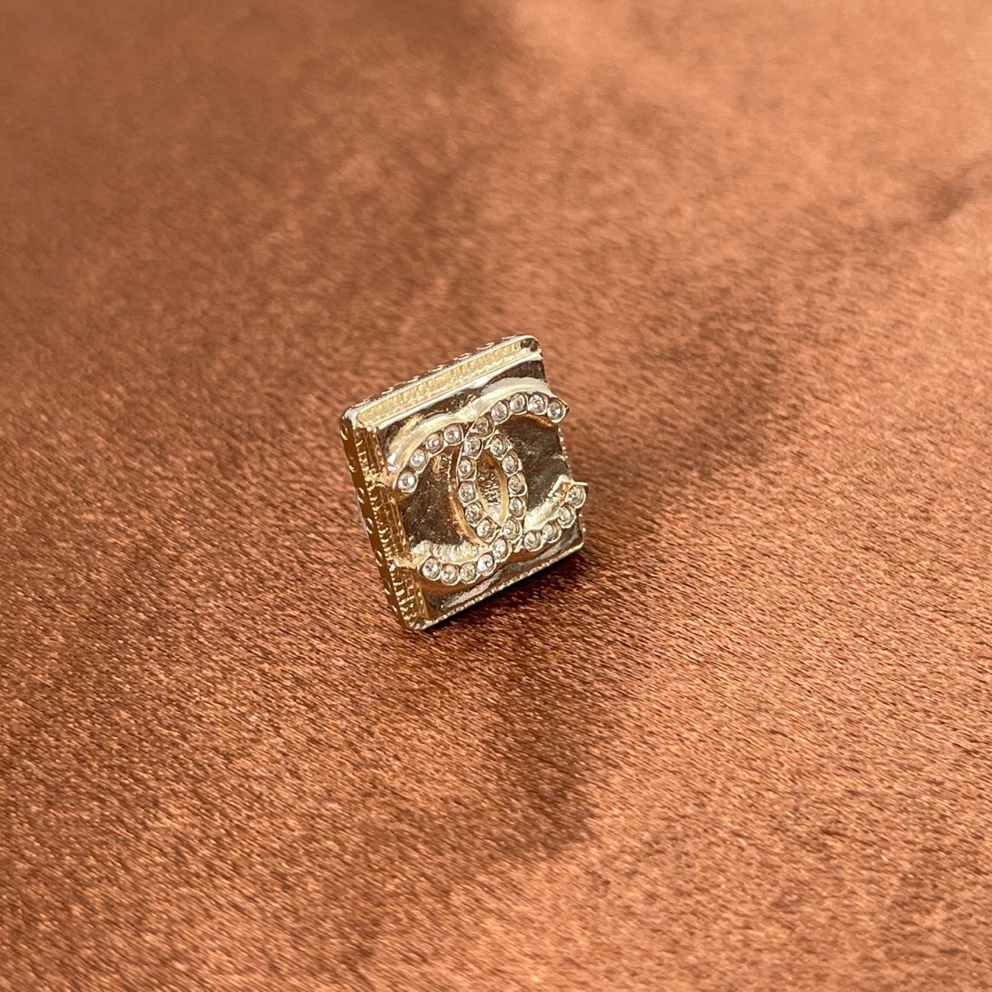 Chanel Coco Mark Rhinestone Square Earrings – Gold & Silver [Used]