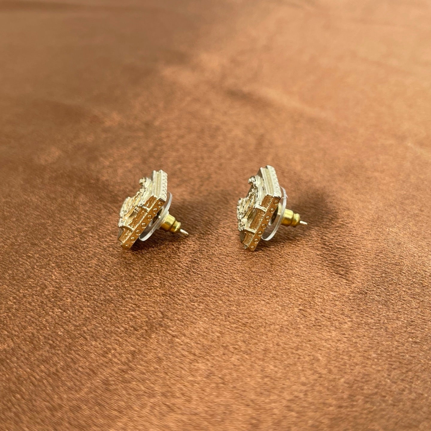 Chanel Coco Mark Rhinestone Square Earrings – Gold & Silver [Used]