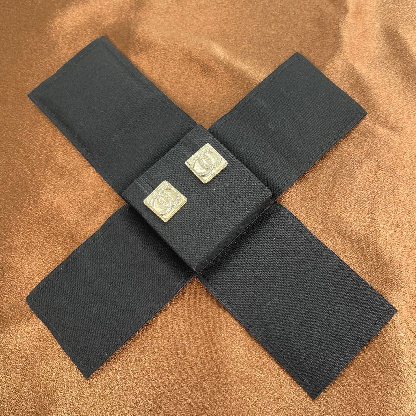 Chanel Coco Mark Rhinestone Square Earrings – Gold & Silver [Used]