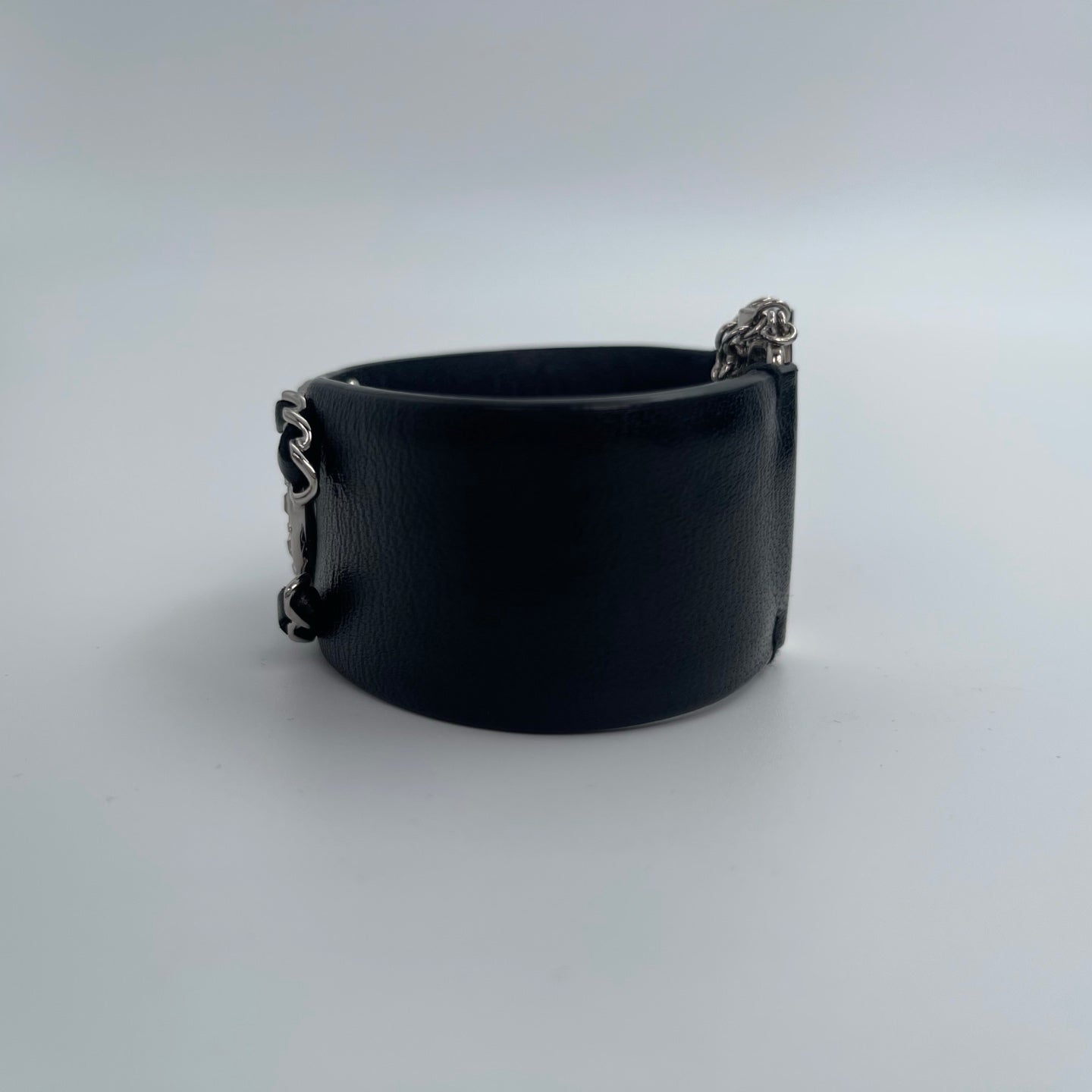 Chanel Coco Mark Leather Bangle Bracelet – Black & Silver [Used]