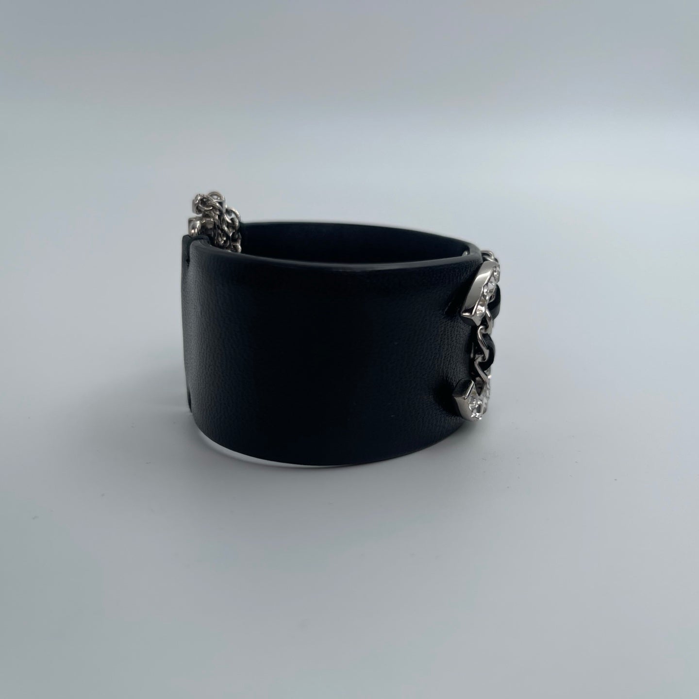 Chanel Coco Mark Leather Bangle Bracelet – Black & Silver [Used]