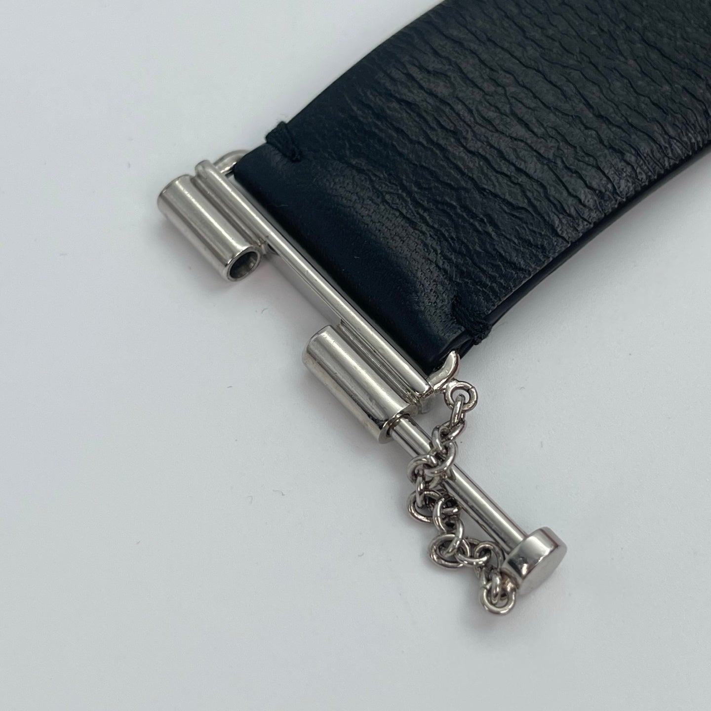 Chanel Coco Mark Leather Bangle Bracelet – Black & Silver [Used]