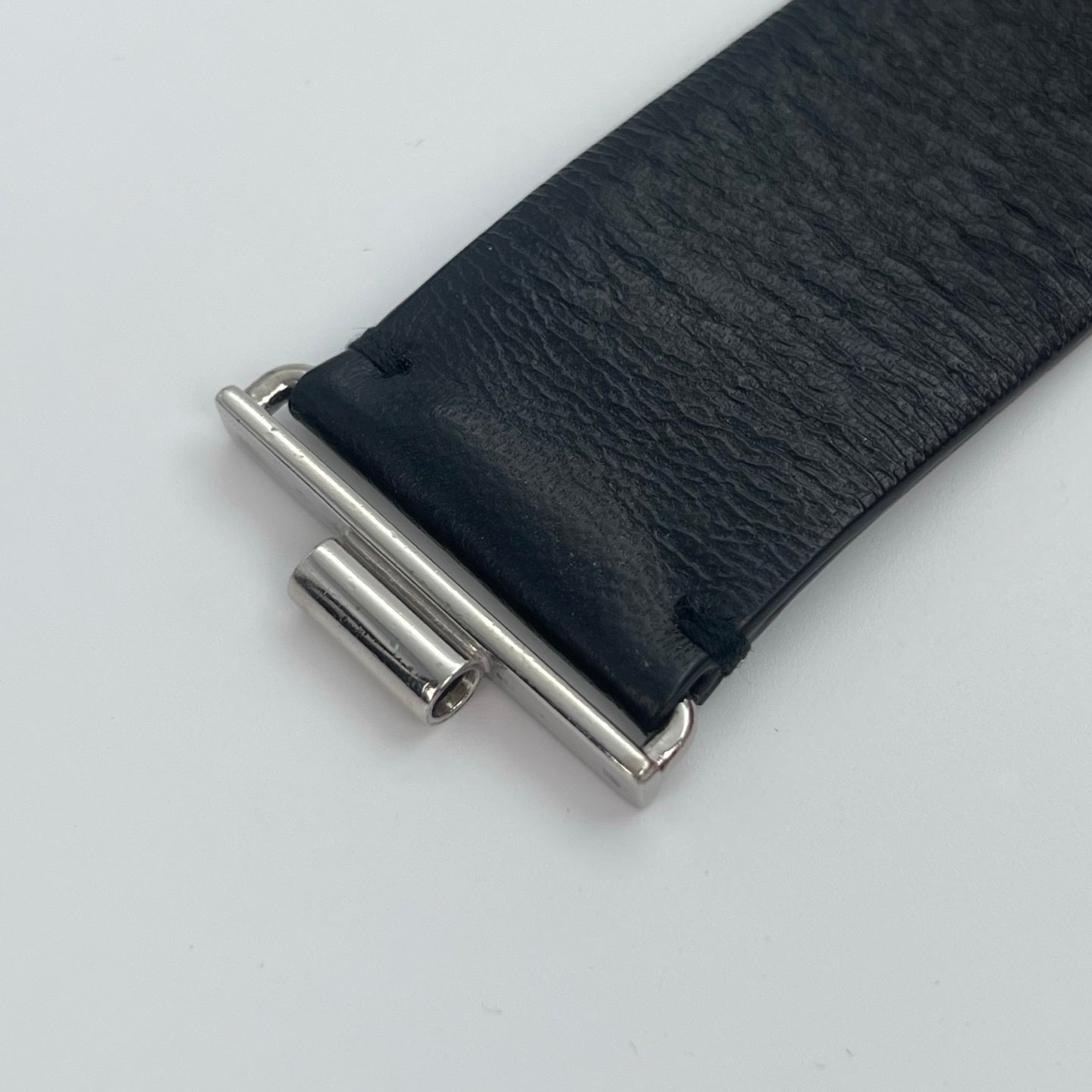 Chanel Coco Mark Leather Bangle Bracelet – Black & Silver [Used]