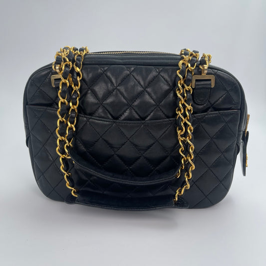Chanel Quilted Camera Bag – Black Lambskin Leather [Used]