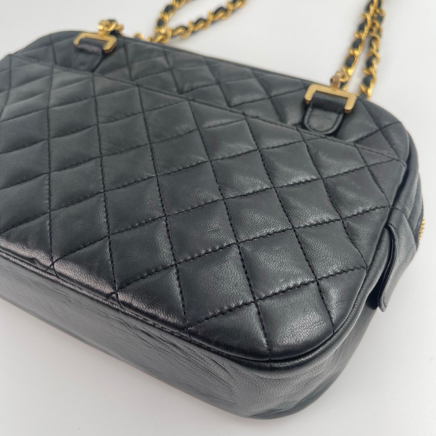 Chanel Quilted Camera Bag – Black Lambskin Leather [Used]