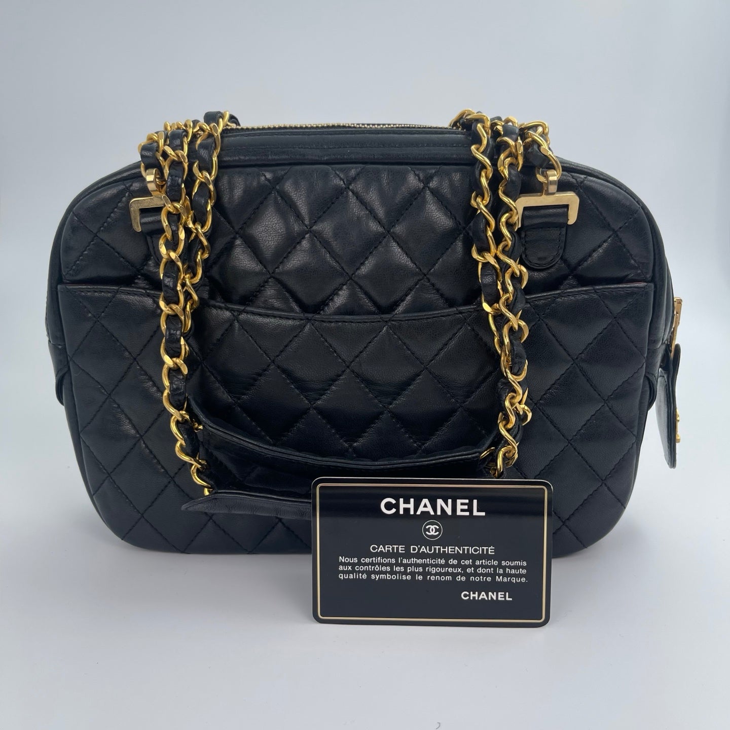 Chanel Quilted Camera Bag – Black Lambskin Leather [Used]