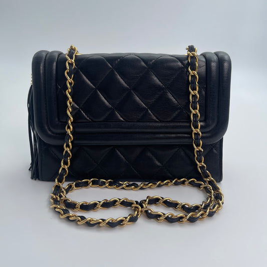 Chanel Quilted Lambskin Shoulder Bag with Chain & Tassel – Black [Used]