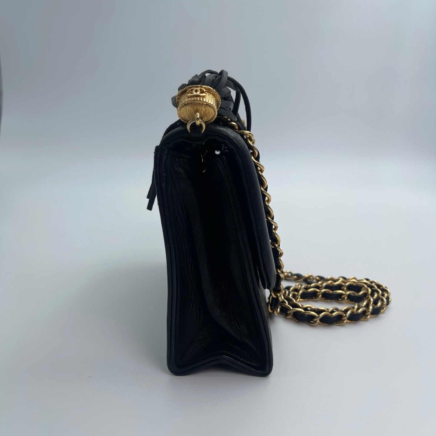 Chanel Quilted Lambskin Shoulder Bag with Chain & Tassel – Black [Used]