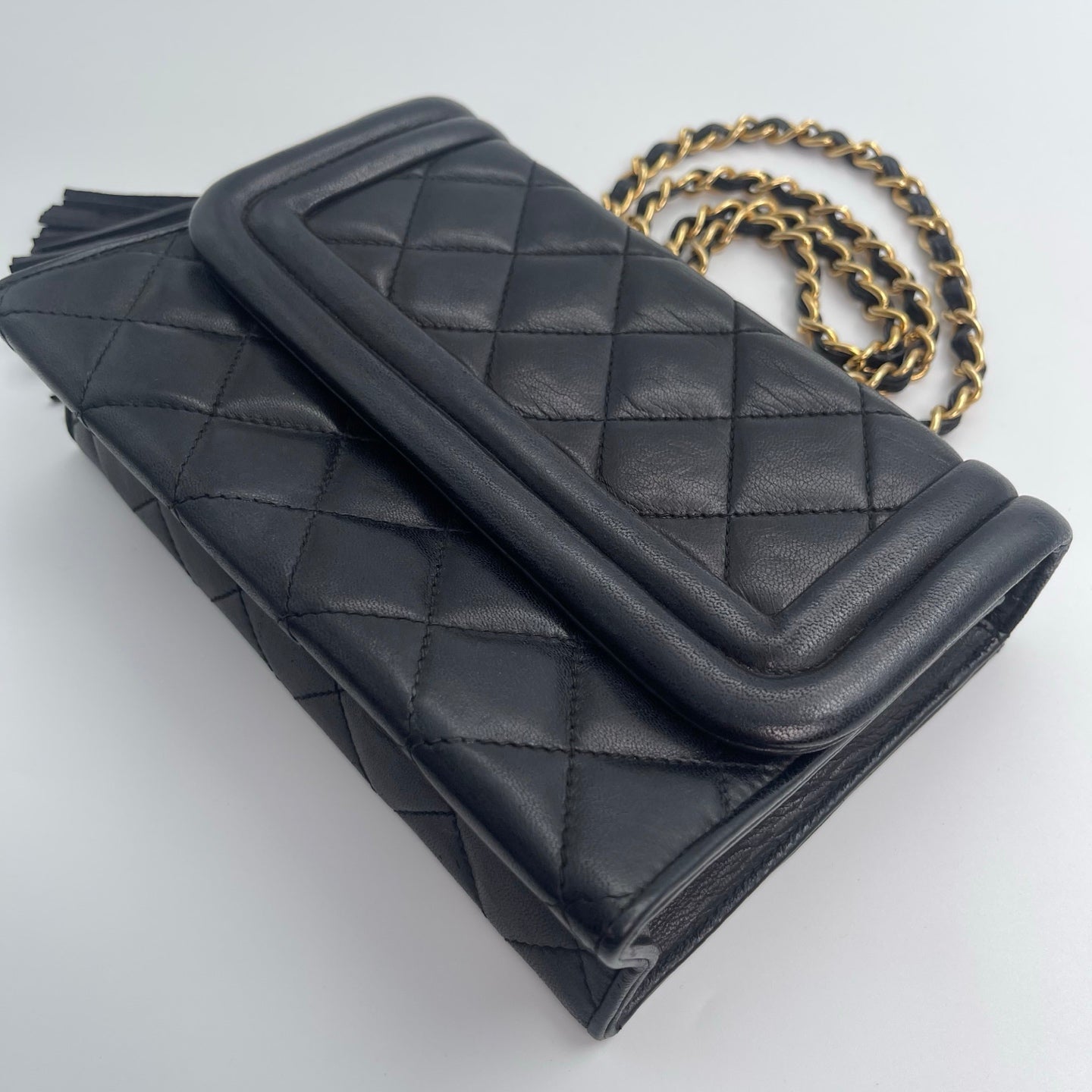 Chanel Quilted Lambskin Shoulder Bag with Chain & Tassel – Black [Used]