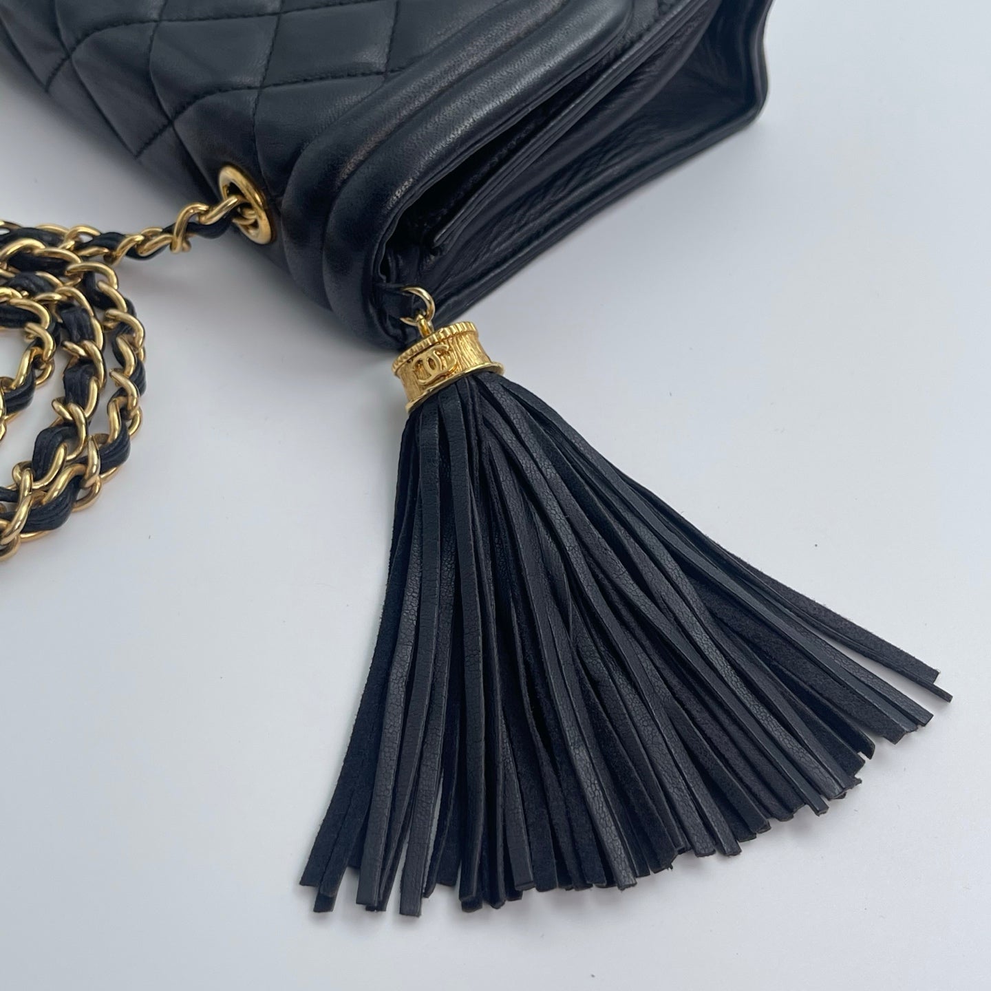 Chanel Quilted Lambskin Shoulder Bag with Chain & Tassel – Black [Used]