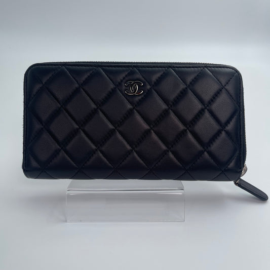 Chanel Matelassé Long Wallet – Black Lambskin [Used]