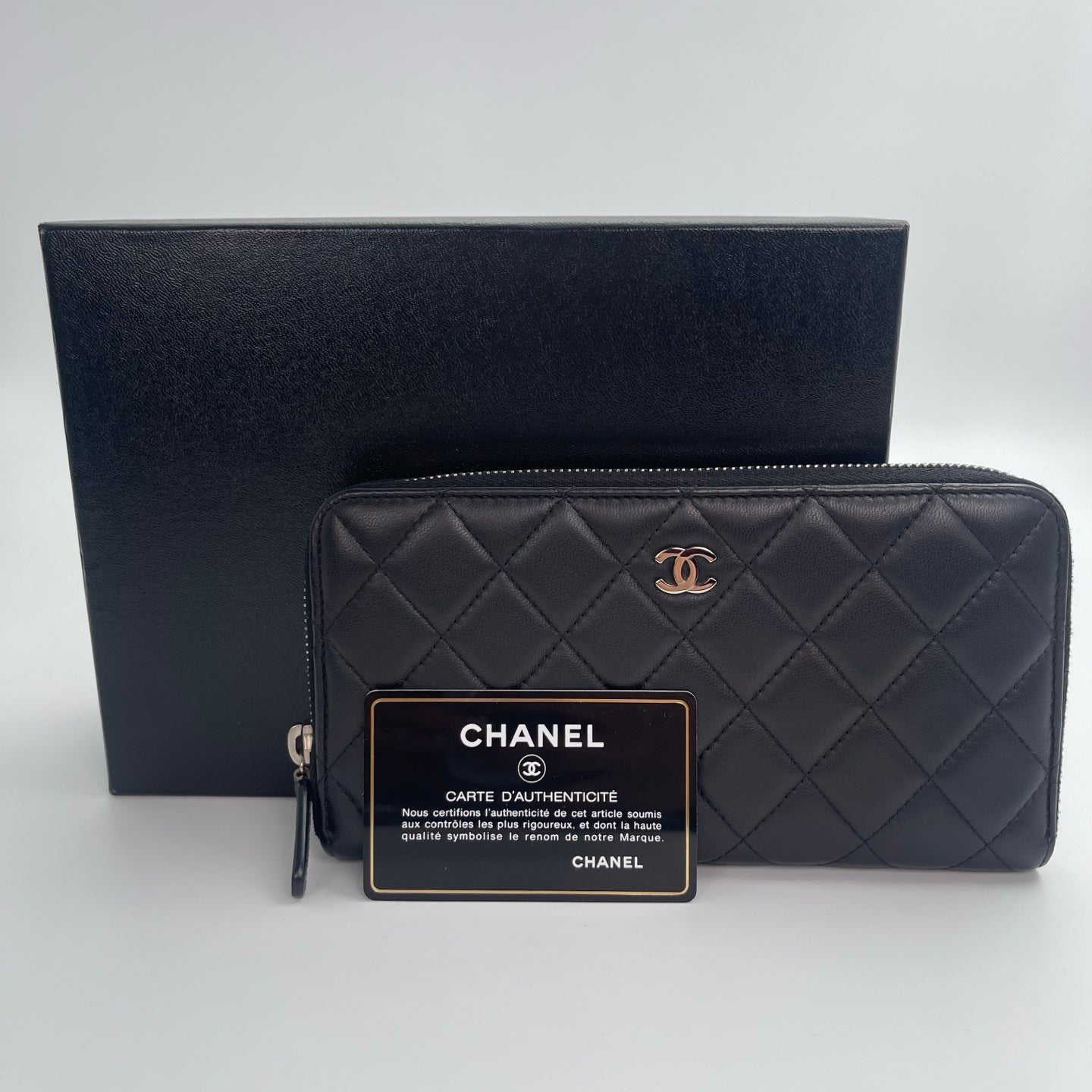 Chanel Matelassé Long Wallet – Black Lambskin [Used]