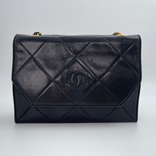 Chanel Black Lambskin Matelassé Coco Mark Chain Shoulder Bag [Used]