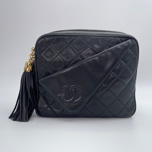 Chanel Black Lambskin Matelassé Fringe Chain Shoulder Bag [Used]