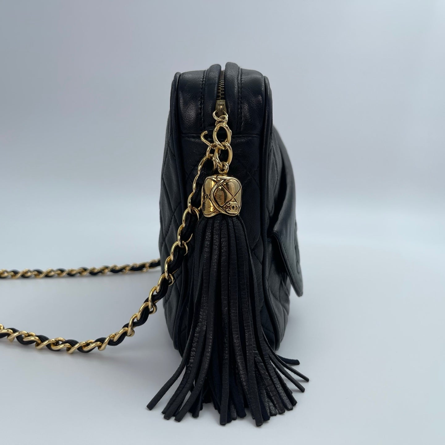 Chanel Black Lambskin Matelassé Fringe Chain Shoulder Bag [Used]