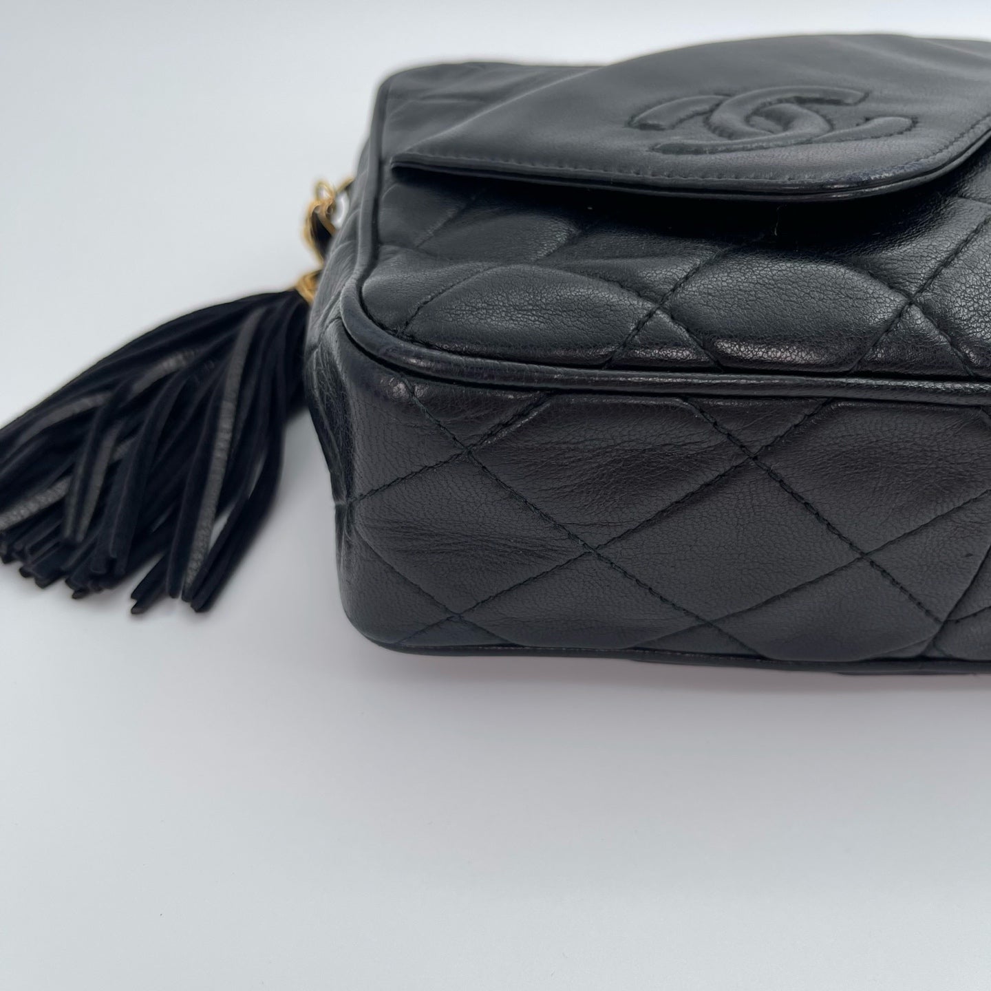 Chanel Black Lambskin Matelassé Fringe Chain Shoulder Bag [Used]