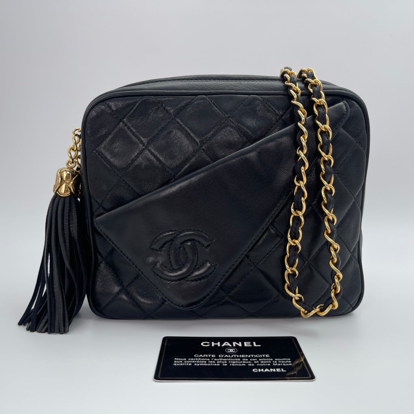 Chanel Black Lambskin Matelassé Fringe Chain Shoulder Bag [Used]