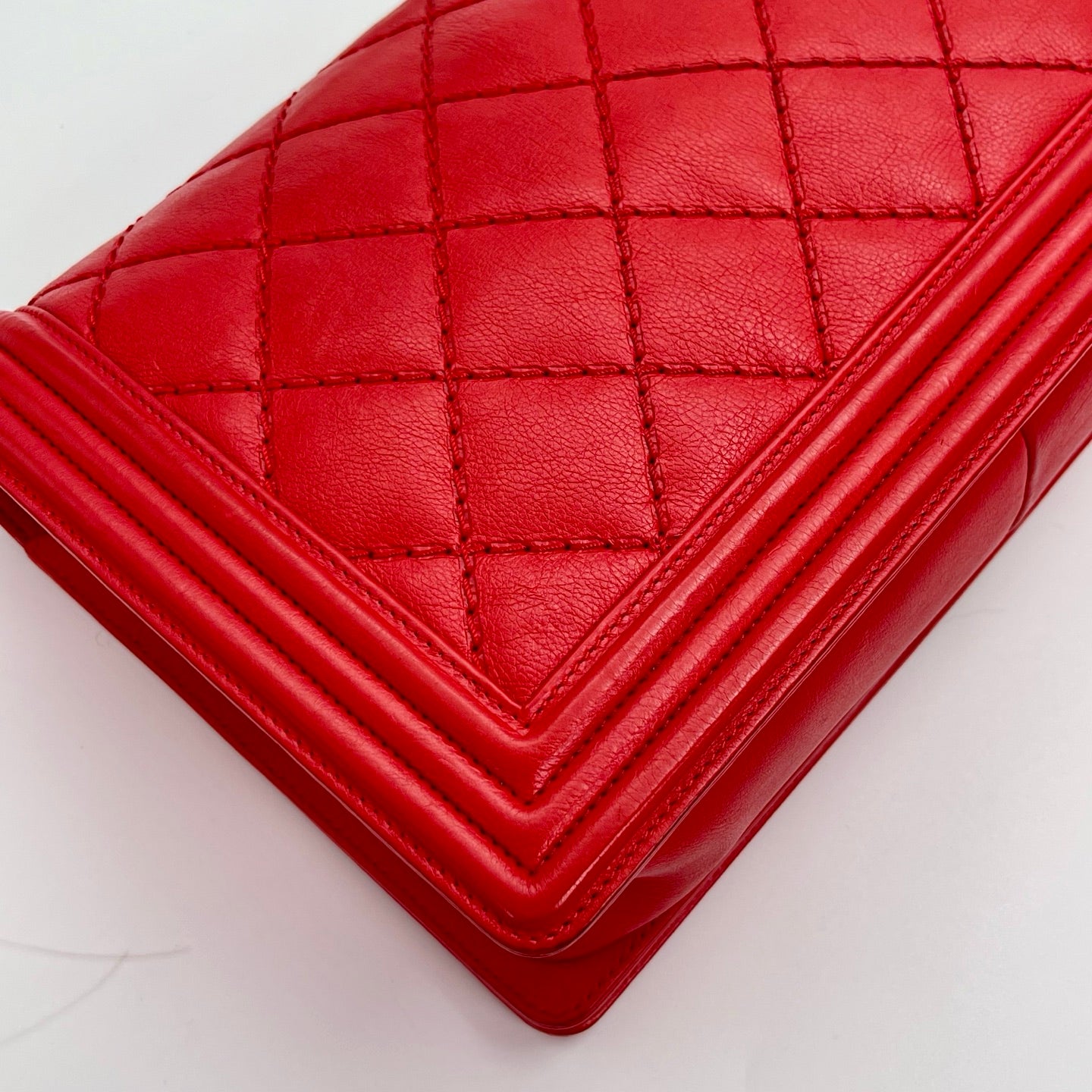 Chanel Le Boy Red Calfskin Flap Shoulder Bag [Used]