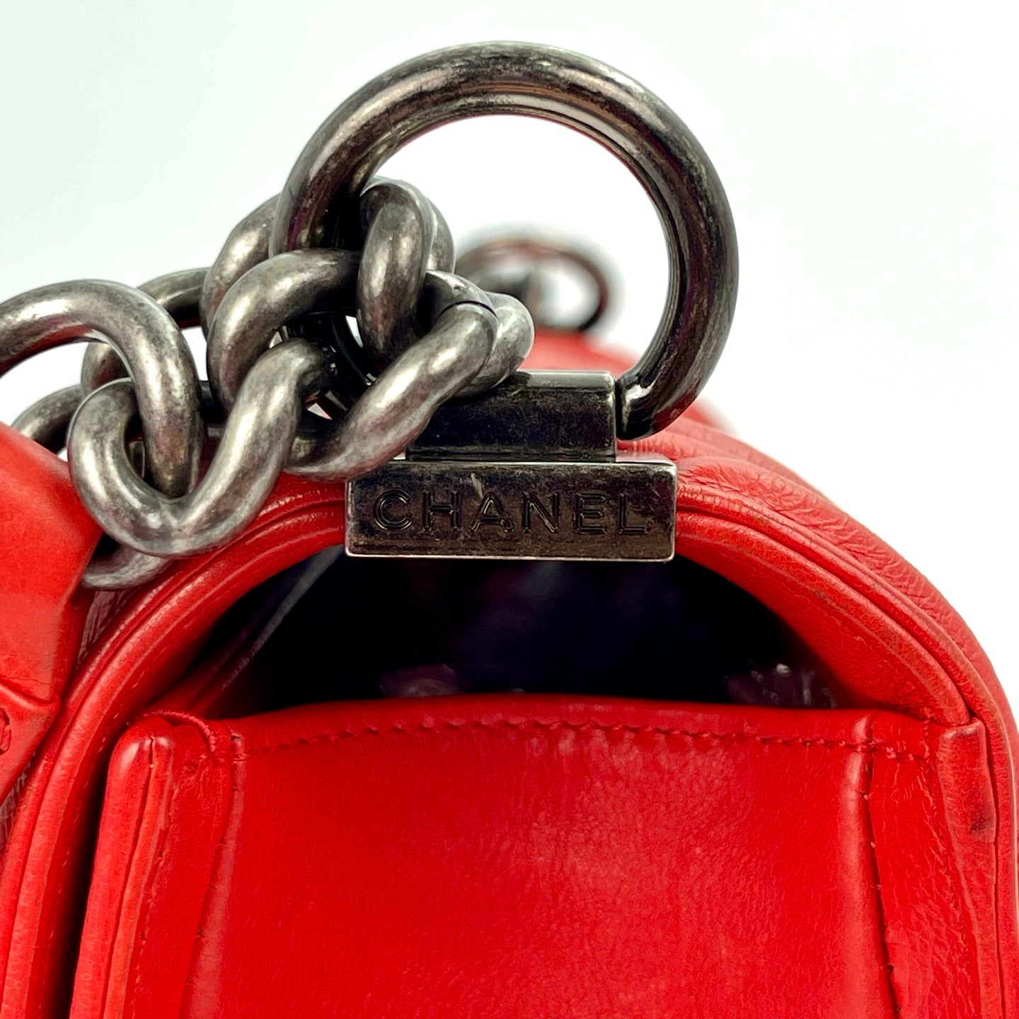 Chanel Le Boy Red Calfskin Flap Shoulder Bag [Used]