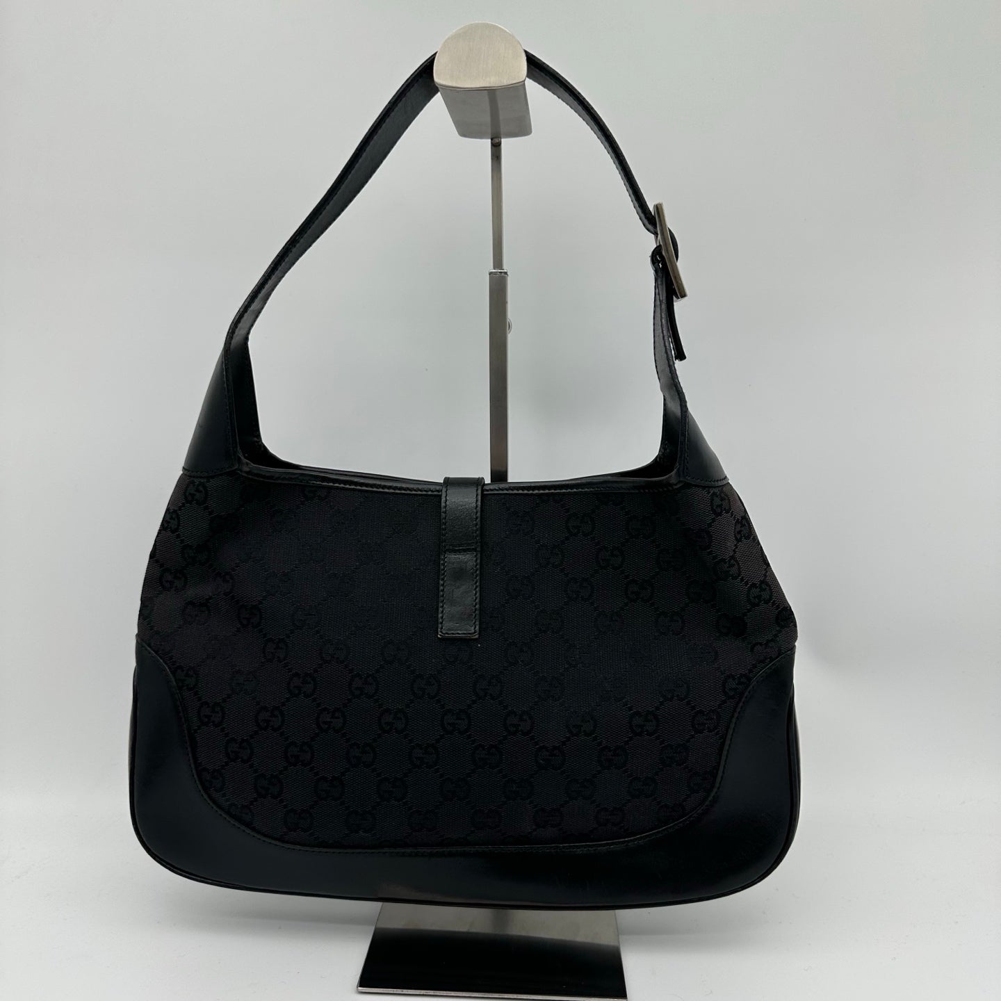 Gucci Black GG Canvas and Leather Medium Jackie Shoulder Bag [Used]