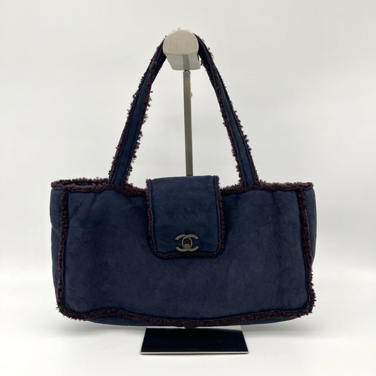 Chanel Blue and Brown Suede Shearling Top Handle Bag [Used]