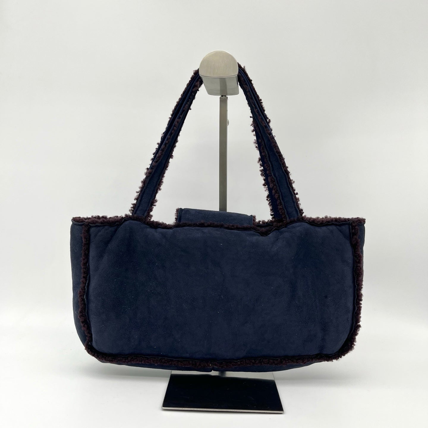 Chanel Blue and Brown Suede Shearling Top Handle Bag [Used]