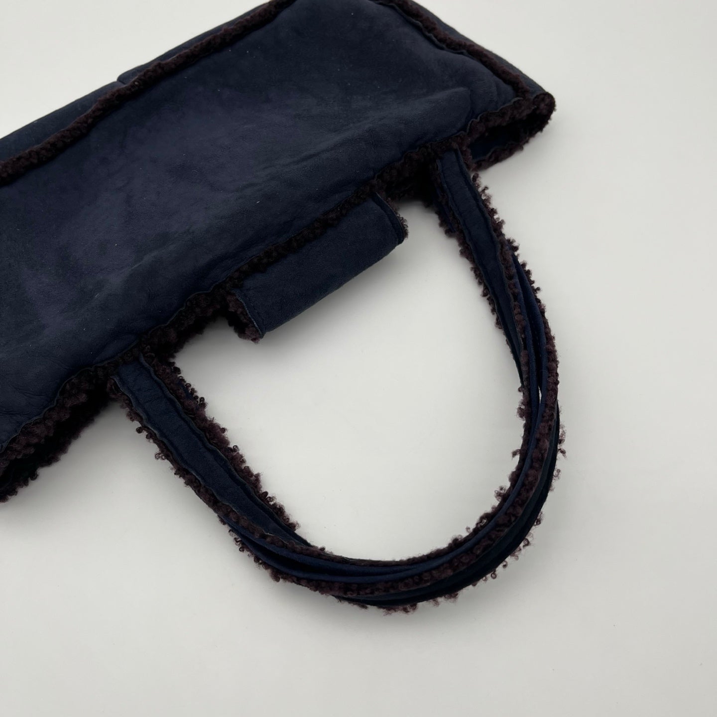 Chanel Blue and Brown Suede Shearling Top Handle Bag [Used]