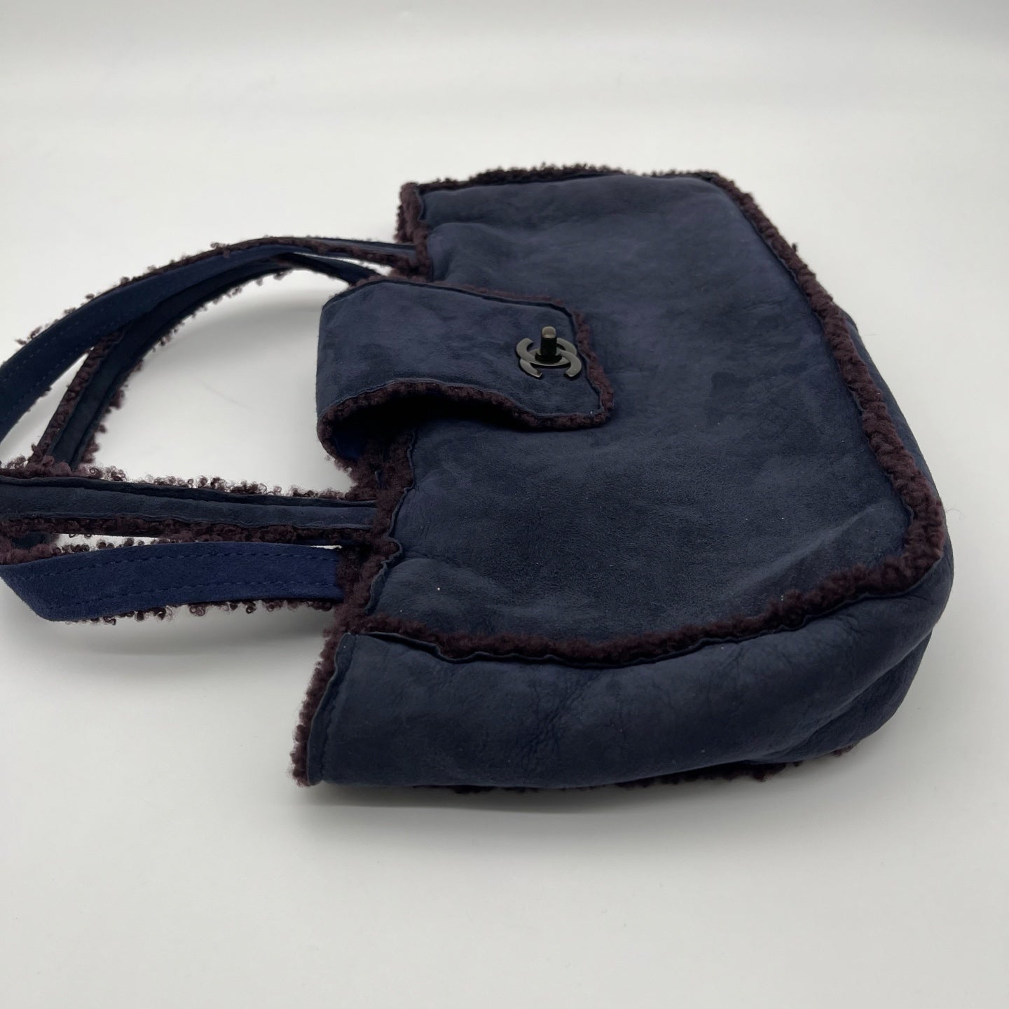 Chanel Blue and Brown Suede Shearling Top Handle Bag [Used]