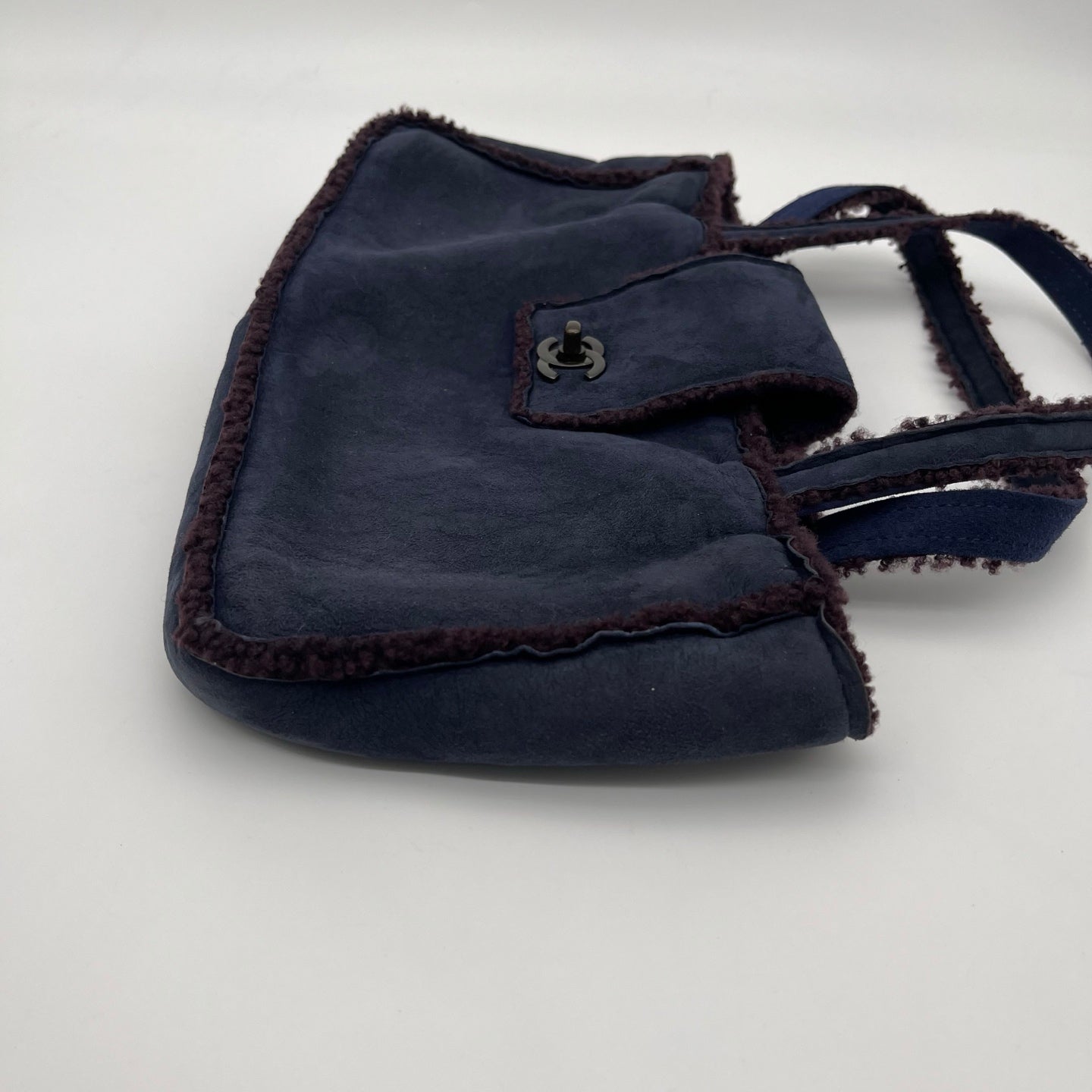 Chanel Blue and Brown Suede Shearling Top Handle Bag [Used]