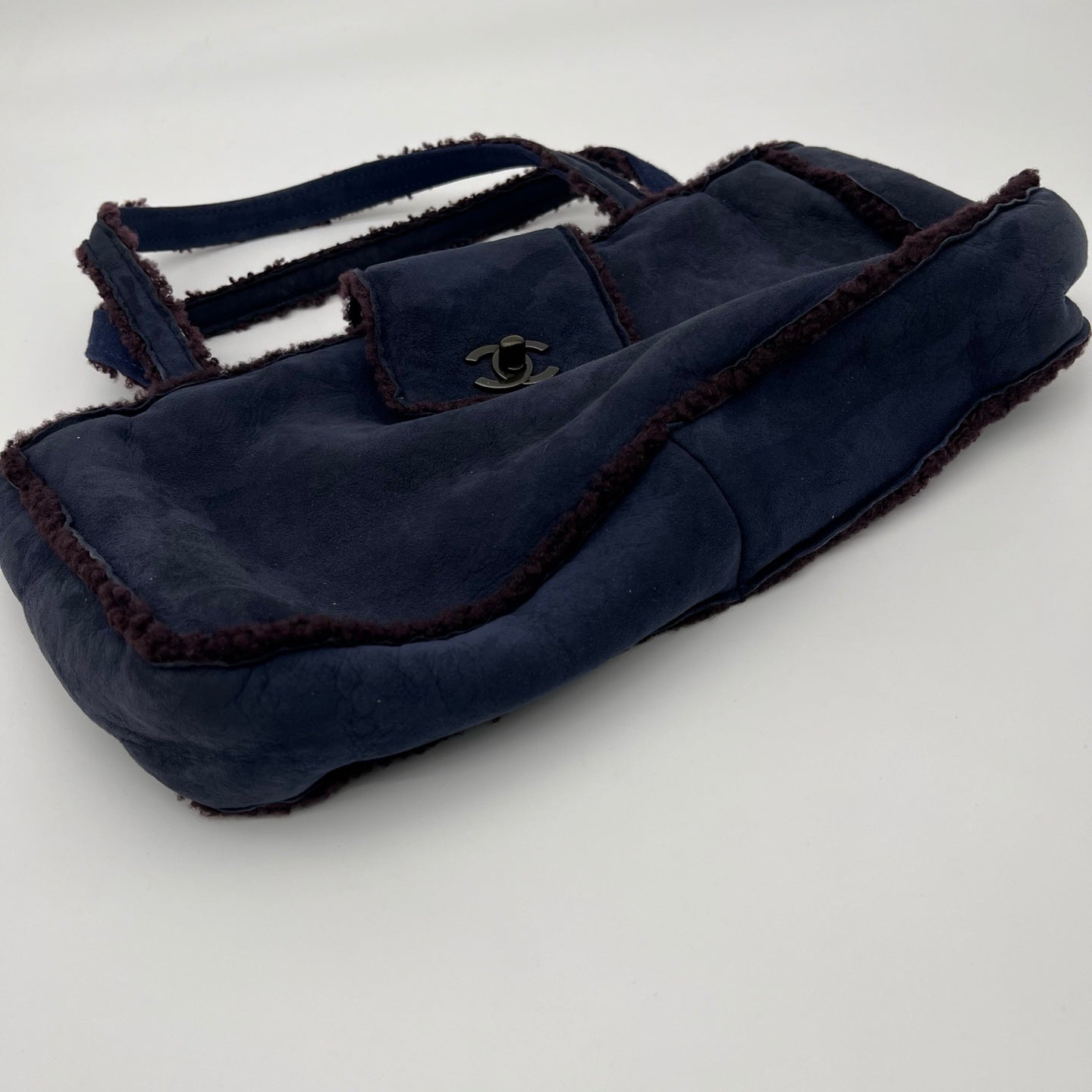 Chanel Blue and Brown Suede Shearling Top Handle Bag [Used]