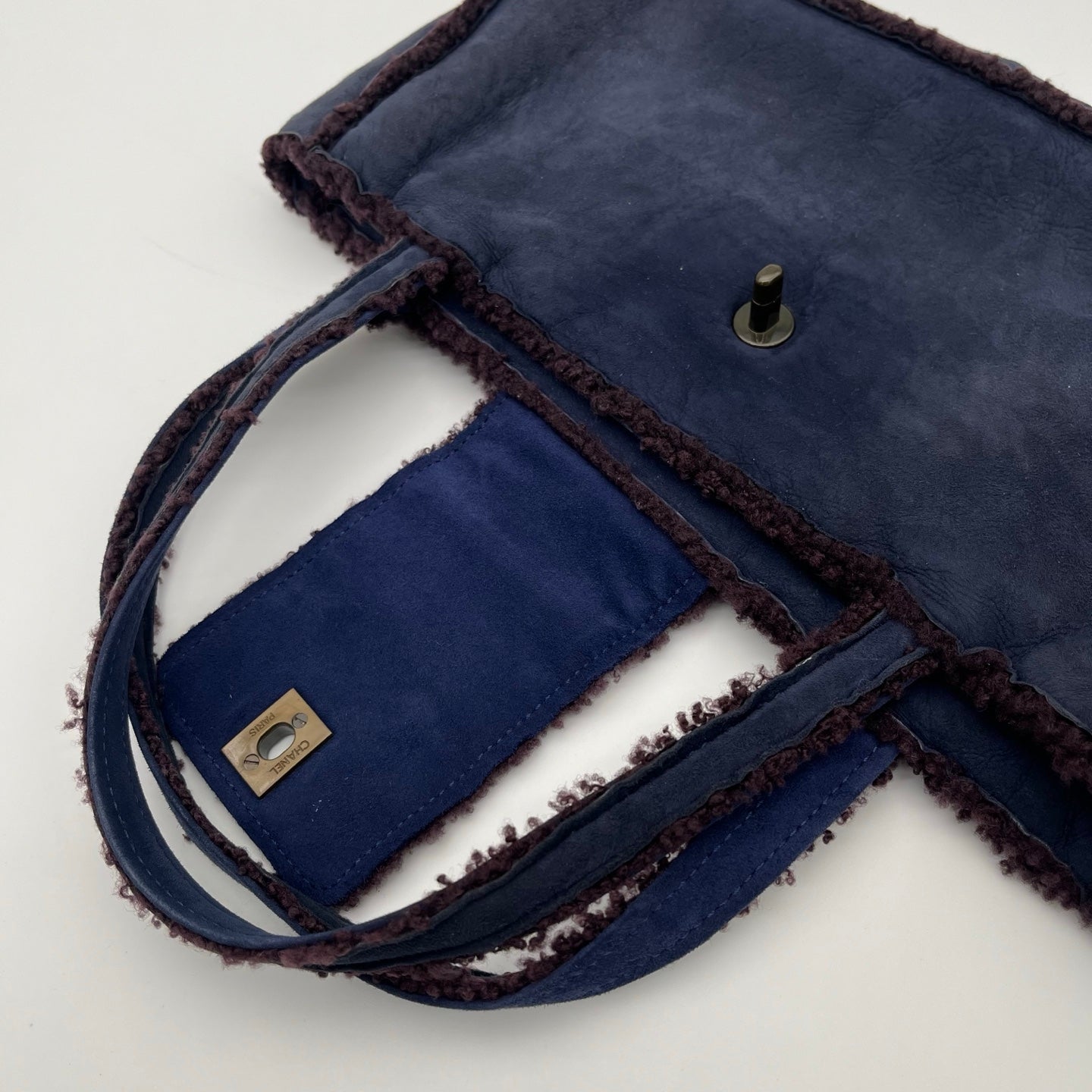 Chanel Blue and Brown Suede Shearling Top Handle Bag [Used]