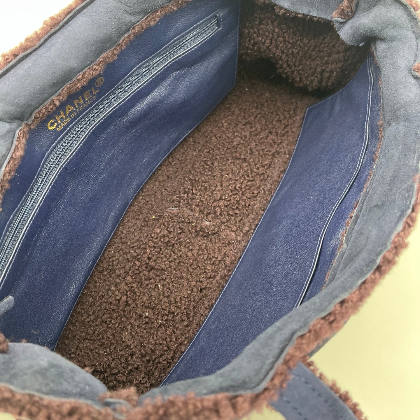 Chanel Blue and Brown Suede Shearling Top Handle Bag [Used]