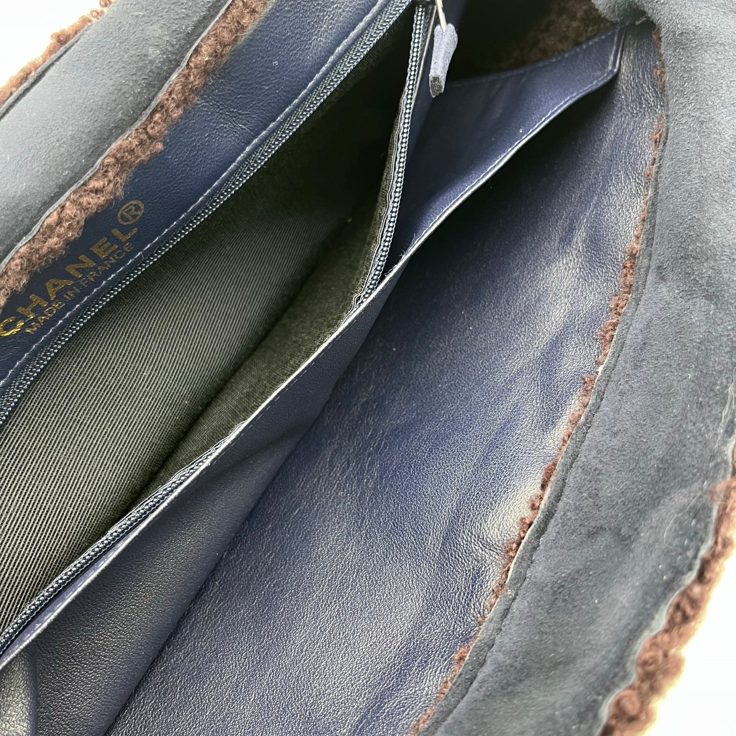 Chanel Blue and Brown Suede Shearling Top Handle Bag [Used]