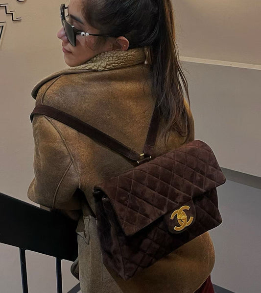 CHANEL Matelasse Brown Suede Backpack[Used]