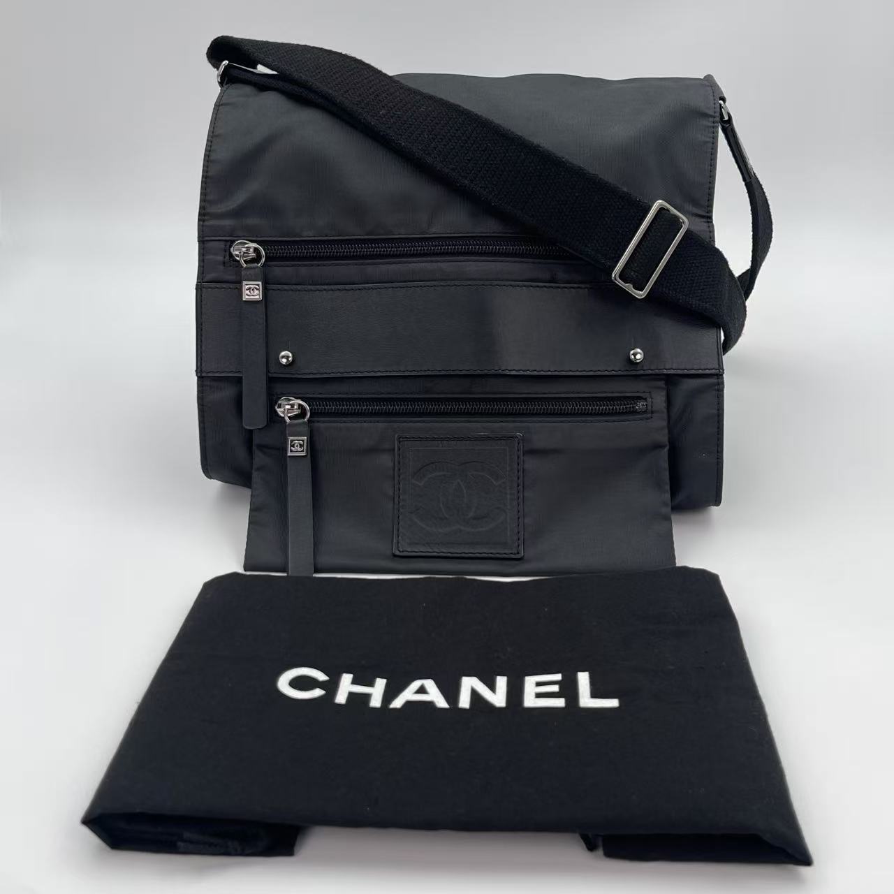Chanel Nylon Sport Square Logo Crossbody Bag Black/Silver Hardware [Used]