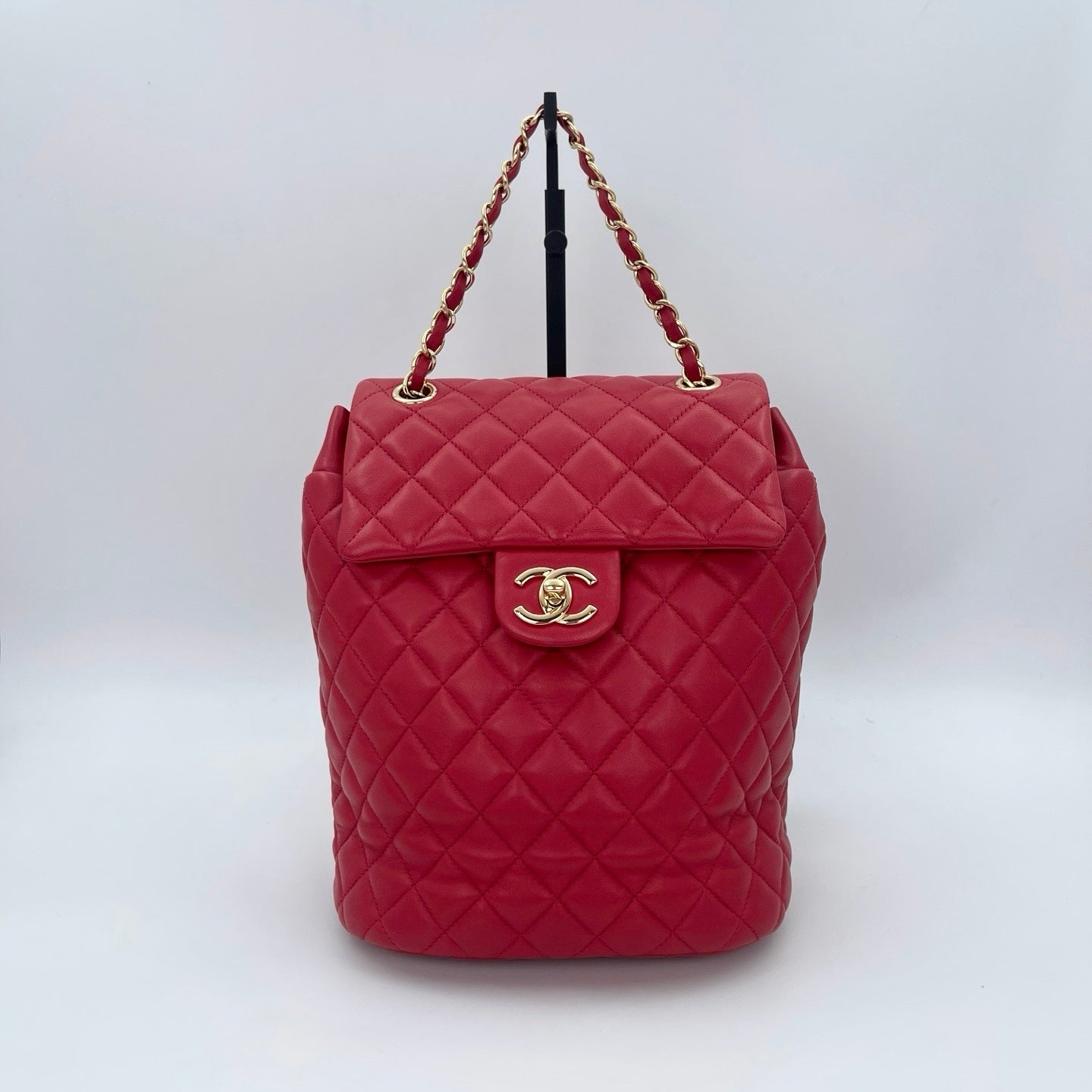Chanel Red Caviar Leather Chain backpack Bag Silver Hardware [Used]
