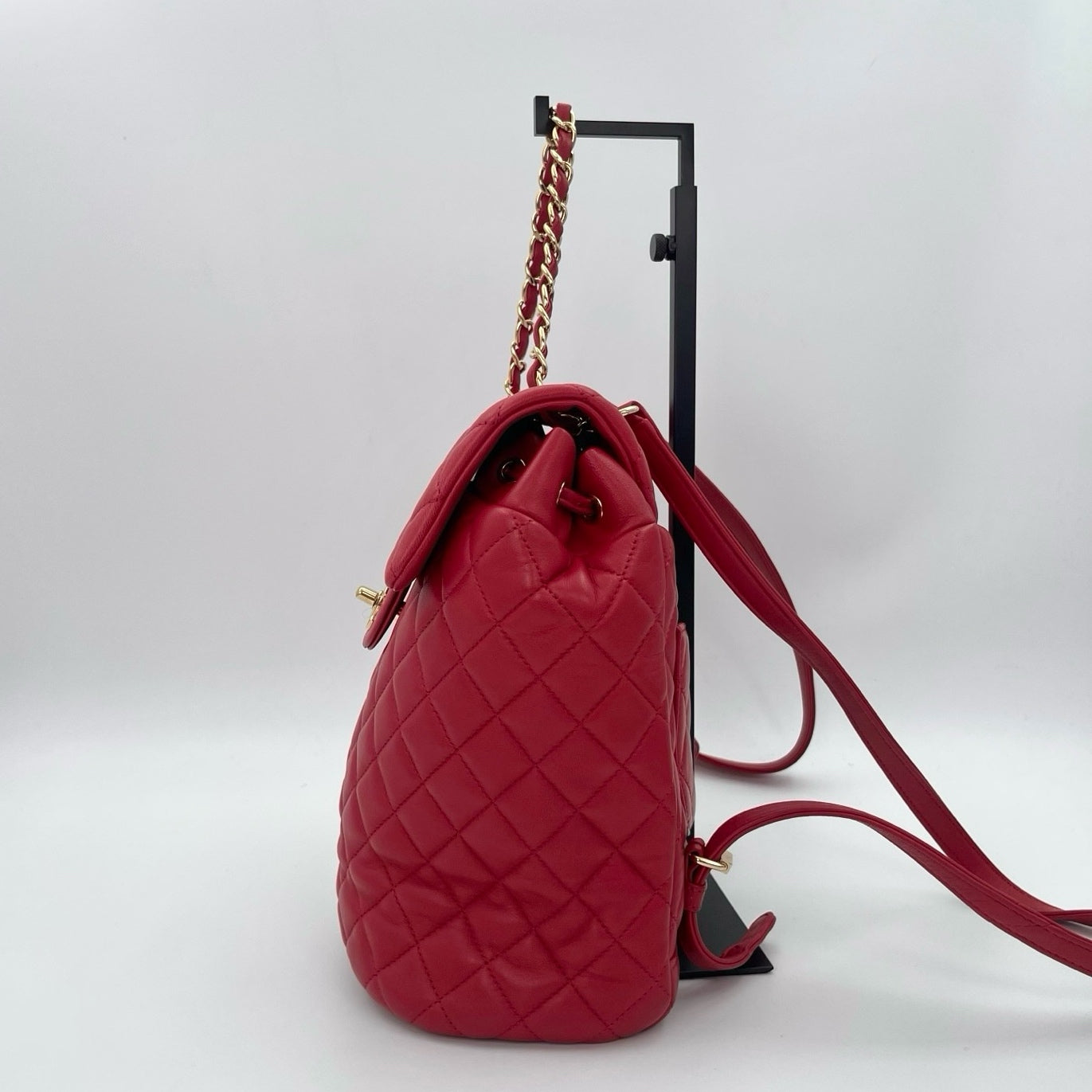 Chanel Red Caviar Leather Chain backpack Bag Silver Hardware [Used]