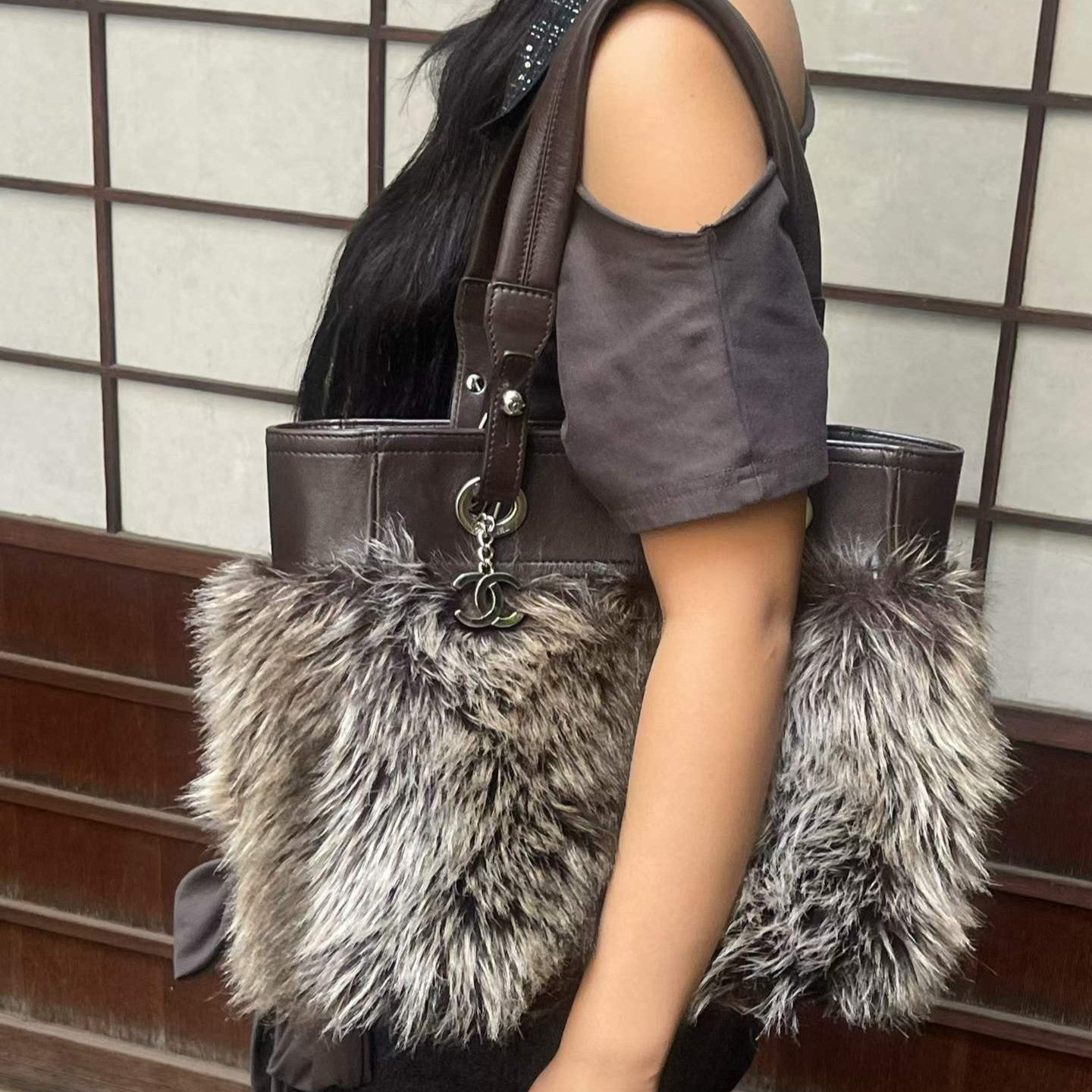 Chanel Paris-Biarritz Brown Fur Tote Bag [Used]