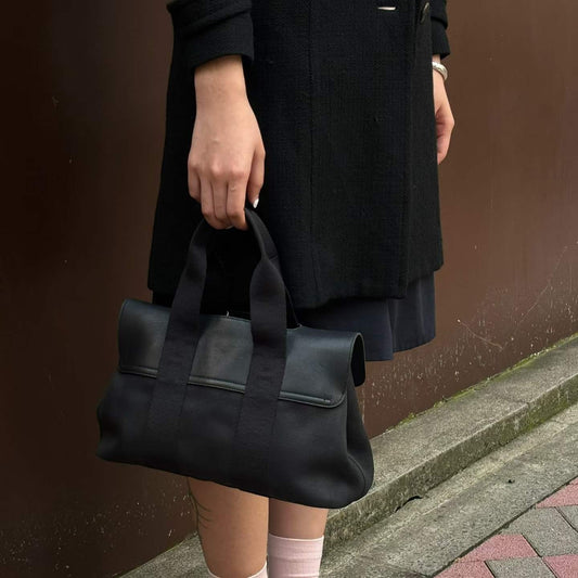 Hermes Black Toile Chevrons Valparaiso PM Tote Handbag