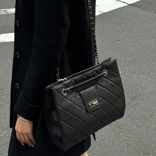 Chanel 2.55 Black Lambskin Chain Tote Bag [Used]